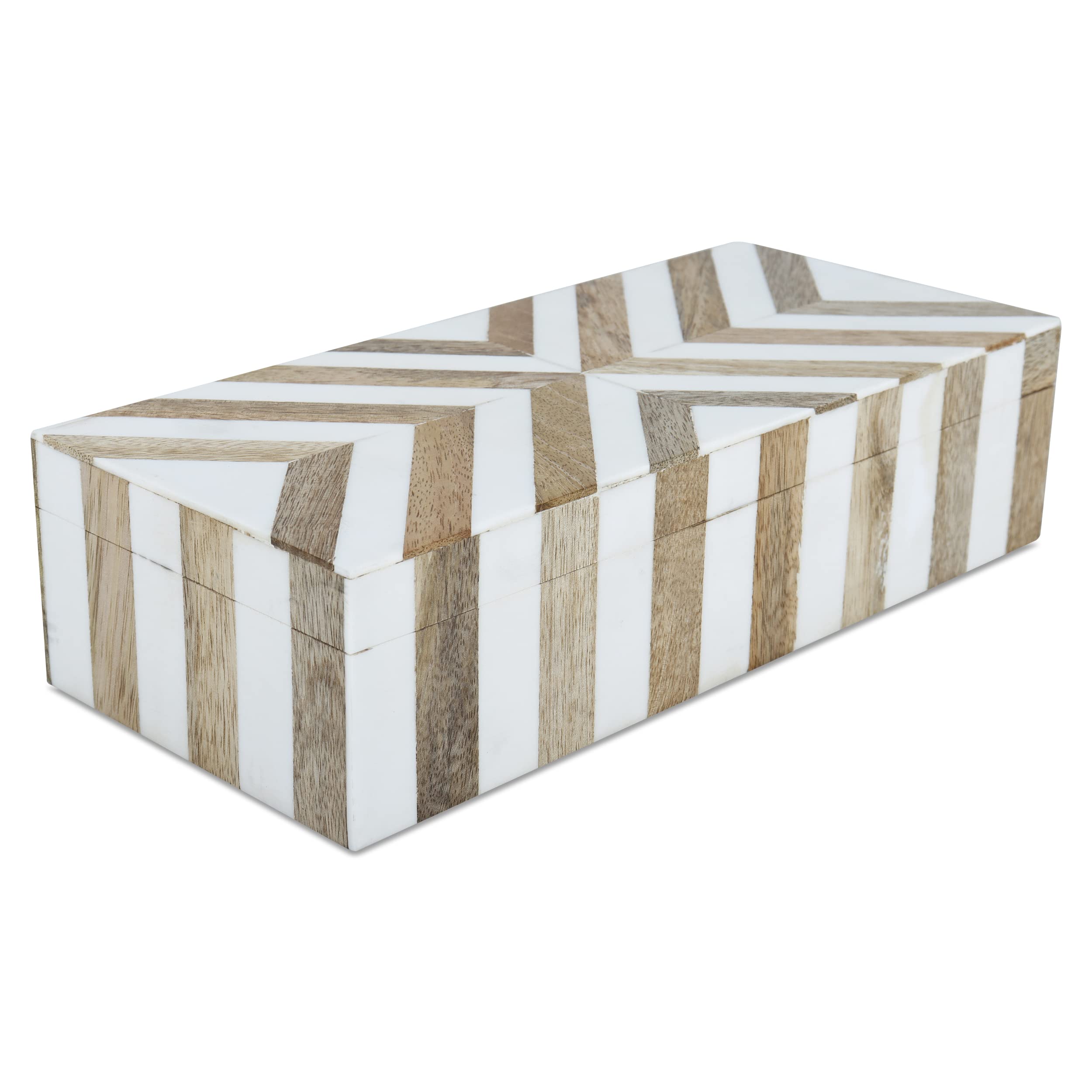 Handicrafts Home Handmade Decorative Boxes Marquet Collection Storage Organizer with Lids Aesthetic Decor Memory Box, 10X4.5X2.5, Marquet Chevron