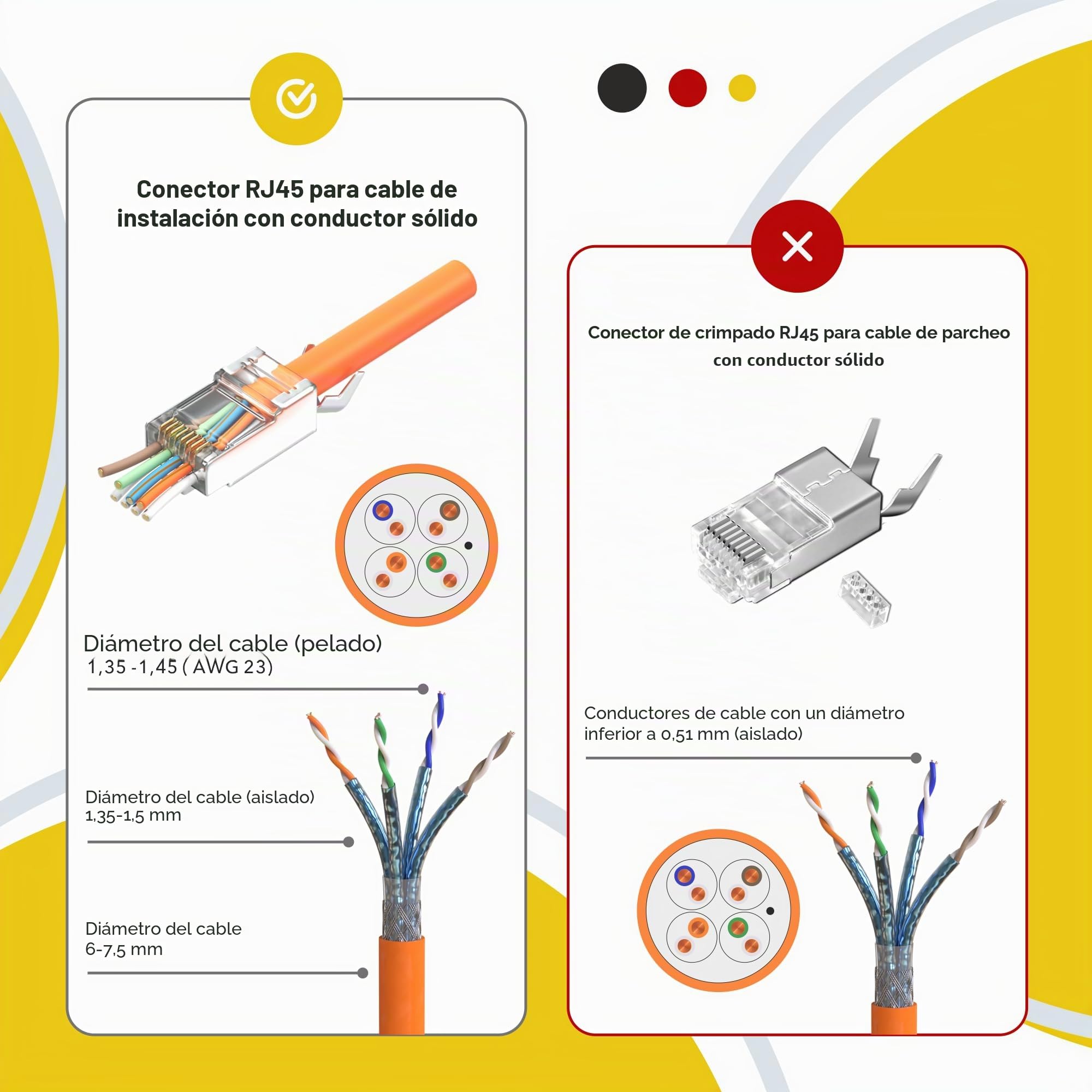 RedStar24 Conectores RJ45 Cat7 – Pack de 10 enchufes Ethernet Pass Through con protección contra dobleces y ojal de inserción – Compatibles con cables Cat7, Cat6A, Cat6 AWG23 – 8 pines – naranja