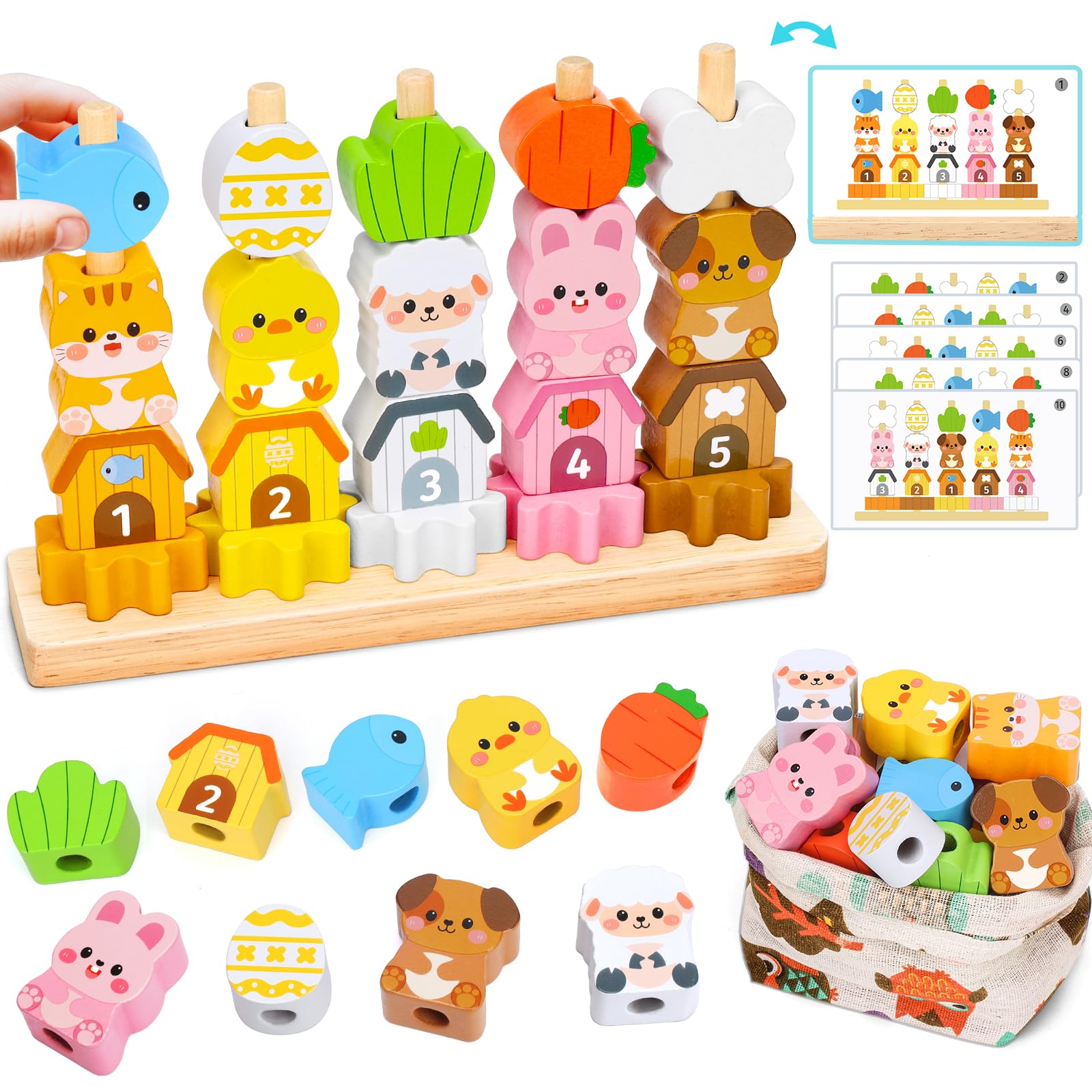 Montessori Wooden Stacking Toddler Toys: Gifts for 2 3 4 Year Old Boys Girls