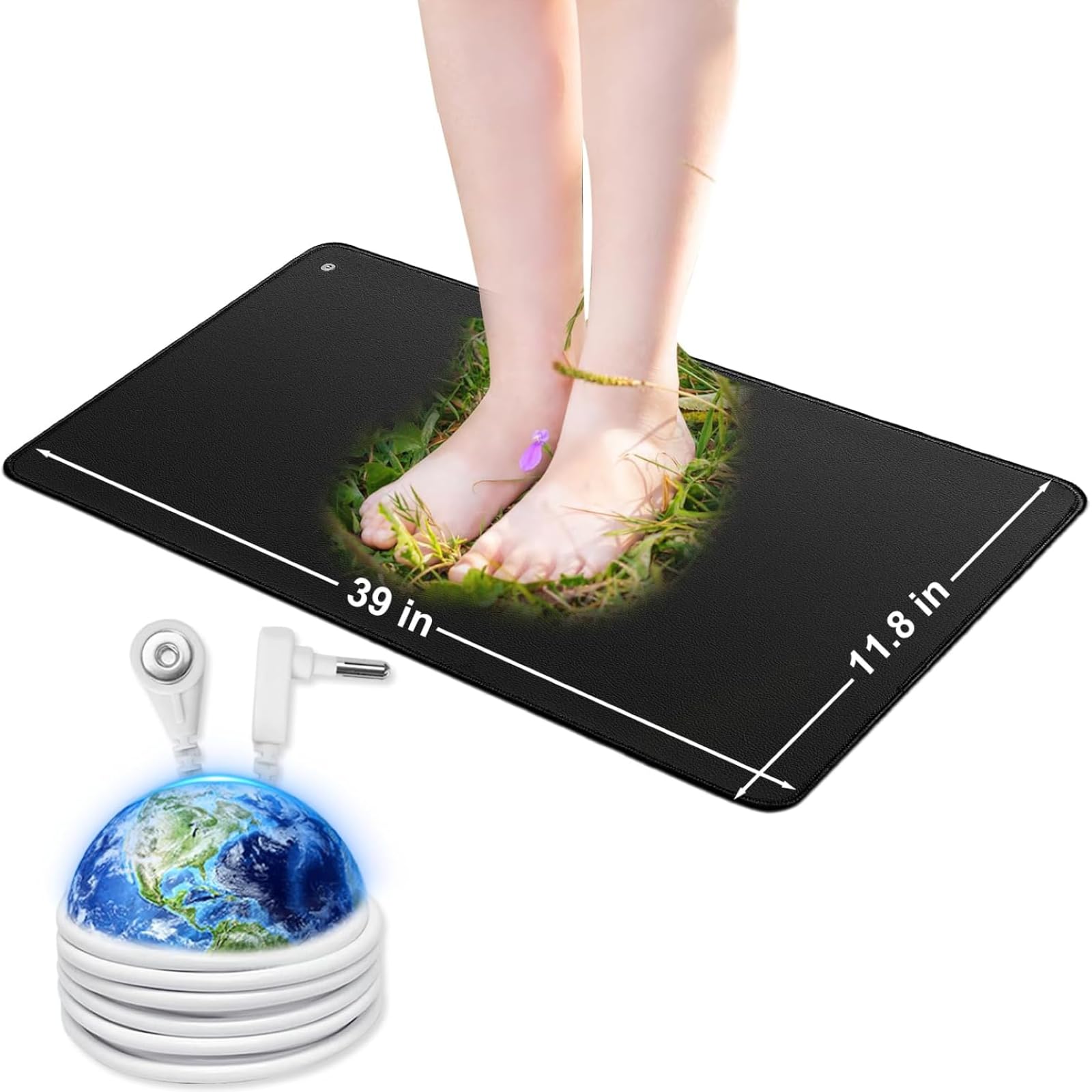 Grounding Mat with 15ft Cord, Ultra Soft PU Leather, Relieve Anxiety and Pain, 11.8x39inches, Black
