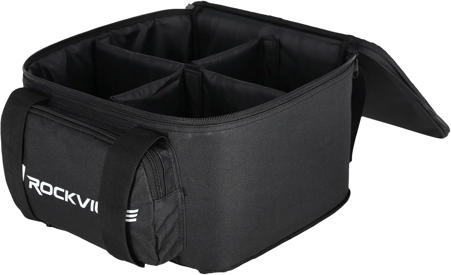 Rockville RLBF4 Light Bag for 4 DJ Par or Uplights | Includes Removable Dividers and Padded Interior for Secure Transport