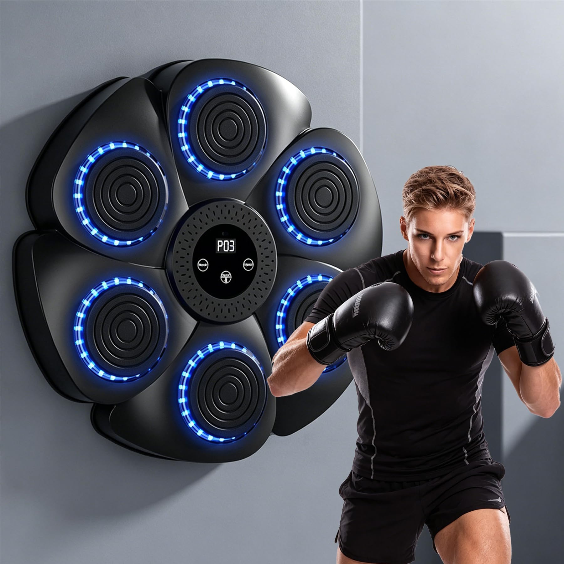 Music Boxing Machine Adulti e Bambini,Macchina da Boxe Musicale da Muro con Bluetooth,9 modalità di velocità e Conteggio,Luci LED,Altezza di Montaggio Regolabile,Ricaricabile