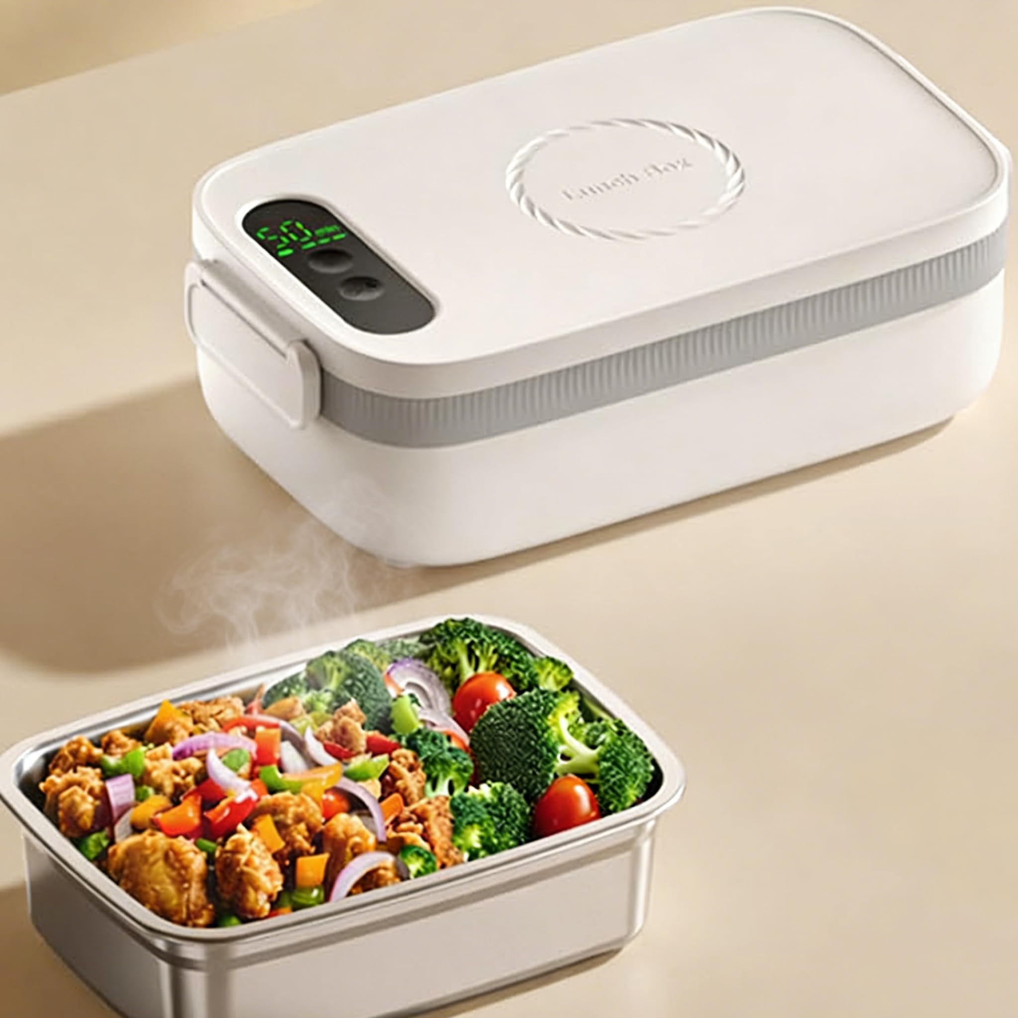 Lunch box riscaldato elettrico da 1 litro con batteria da 14000 mAh - Lunch box isolato tramite USB con riscaldamento automatico, contenitore in acciaio inossidabile 304, ideale per ufficio