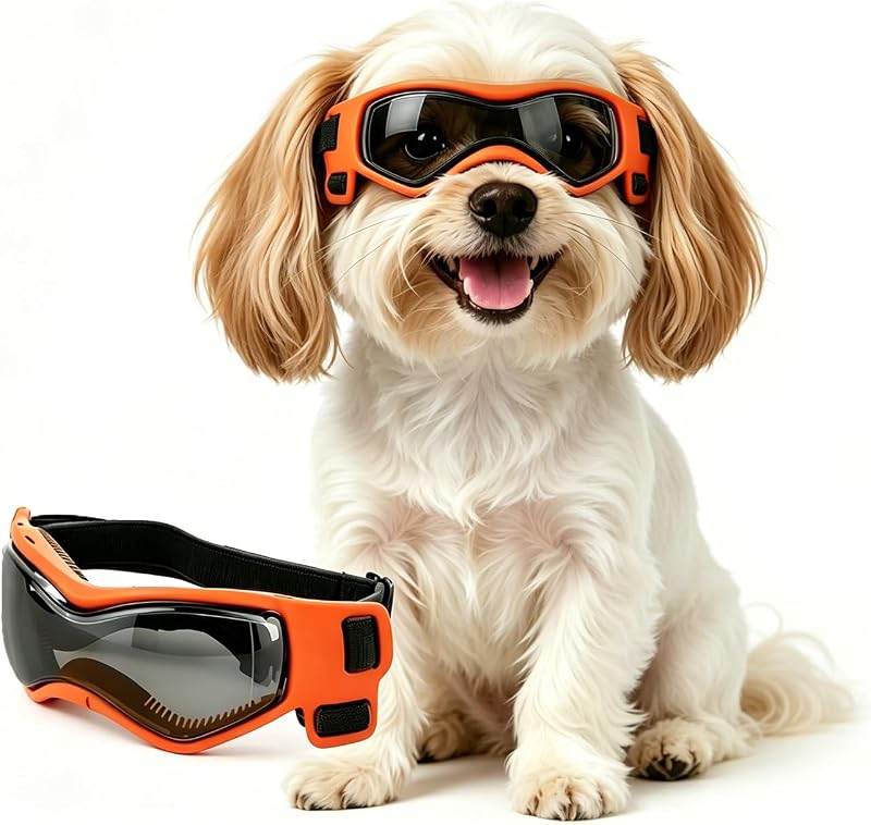 Óculos de Sol para Cães Pequenos PETLESO com Proteção UV e Tiras Ajustáveis, Laranja S