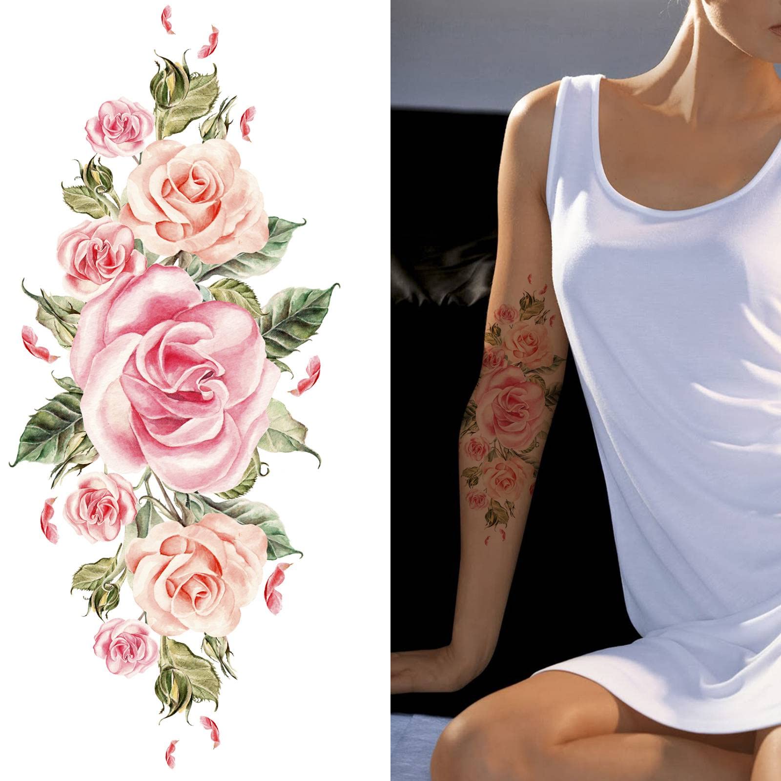 Amazon.com: Quichic 60+ Design 花朵刺青臨時逼真大花刺青女款性感