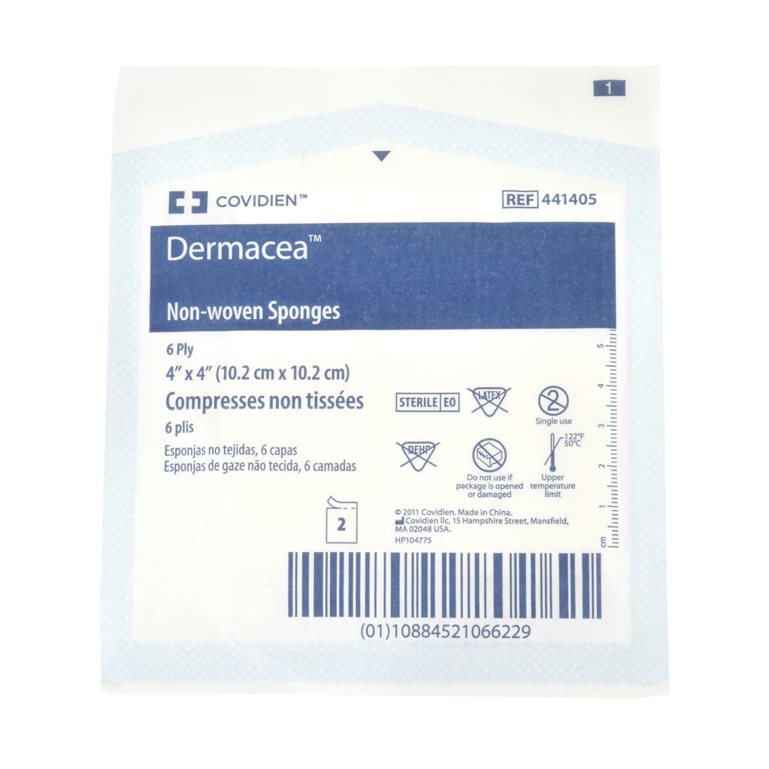 Cardinal Health™ Dermacea™ Spugna di garza multiuso in tessuto non tessuto, sterile, 10,2 x 10,2 cm, 6 strati, 441405, confezione da 600