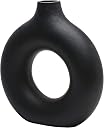 CEMABT Black Donut Vase Hollow Ceramic Vase for Flowers Handmade Minimalist Boho ins Style Modern Home Decor for Wedding Dinner Table Party Living Room Office Bedroom