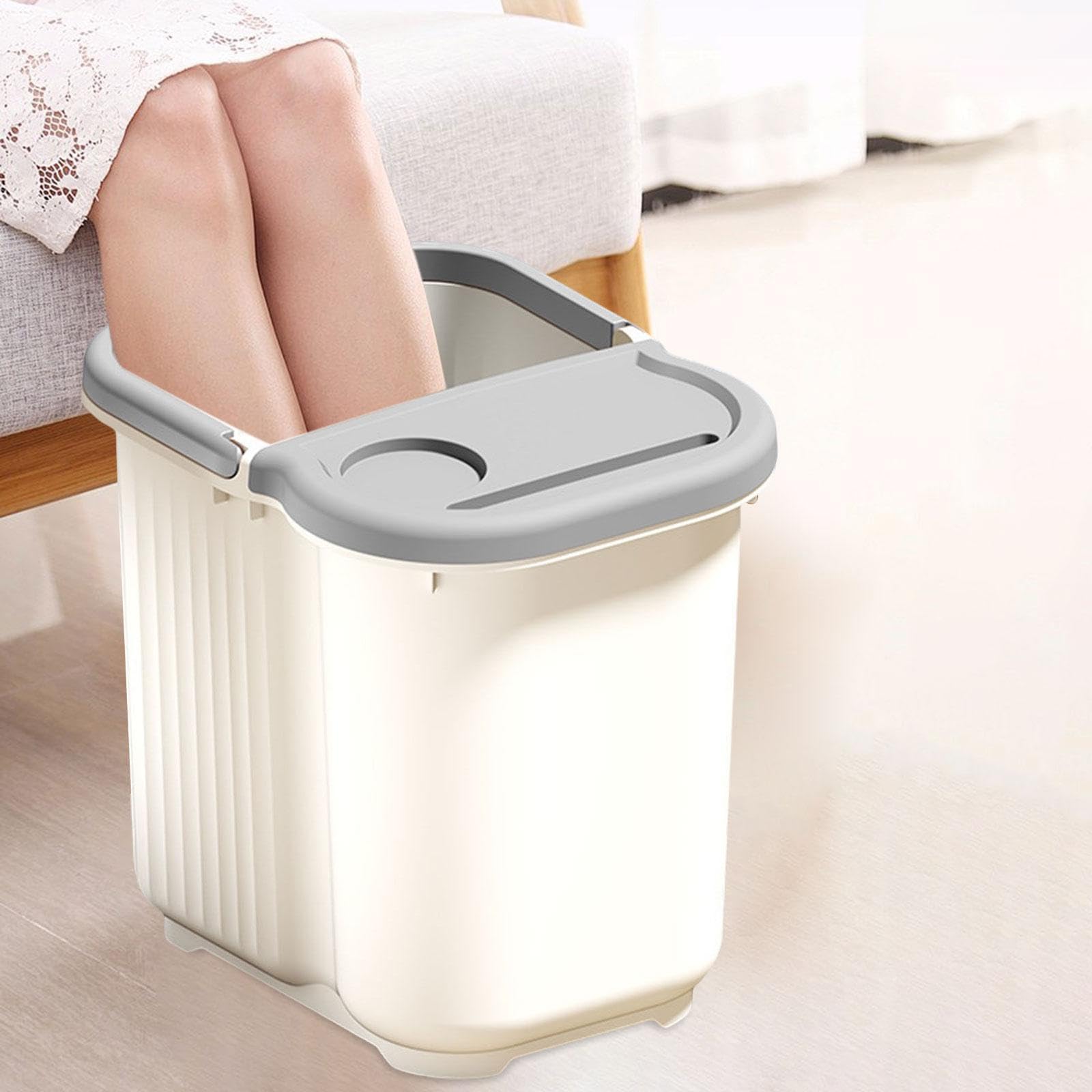 Vaschetta per Pedicure con Vaschetta Grande, Punti Massaggianti per I Piedi, in Materiale PP con Manico Antiscivolo, Adatta per Uso Domestico Fa, Bianco Grigio, L