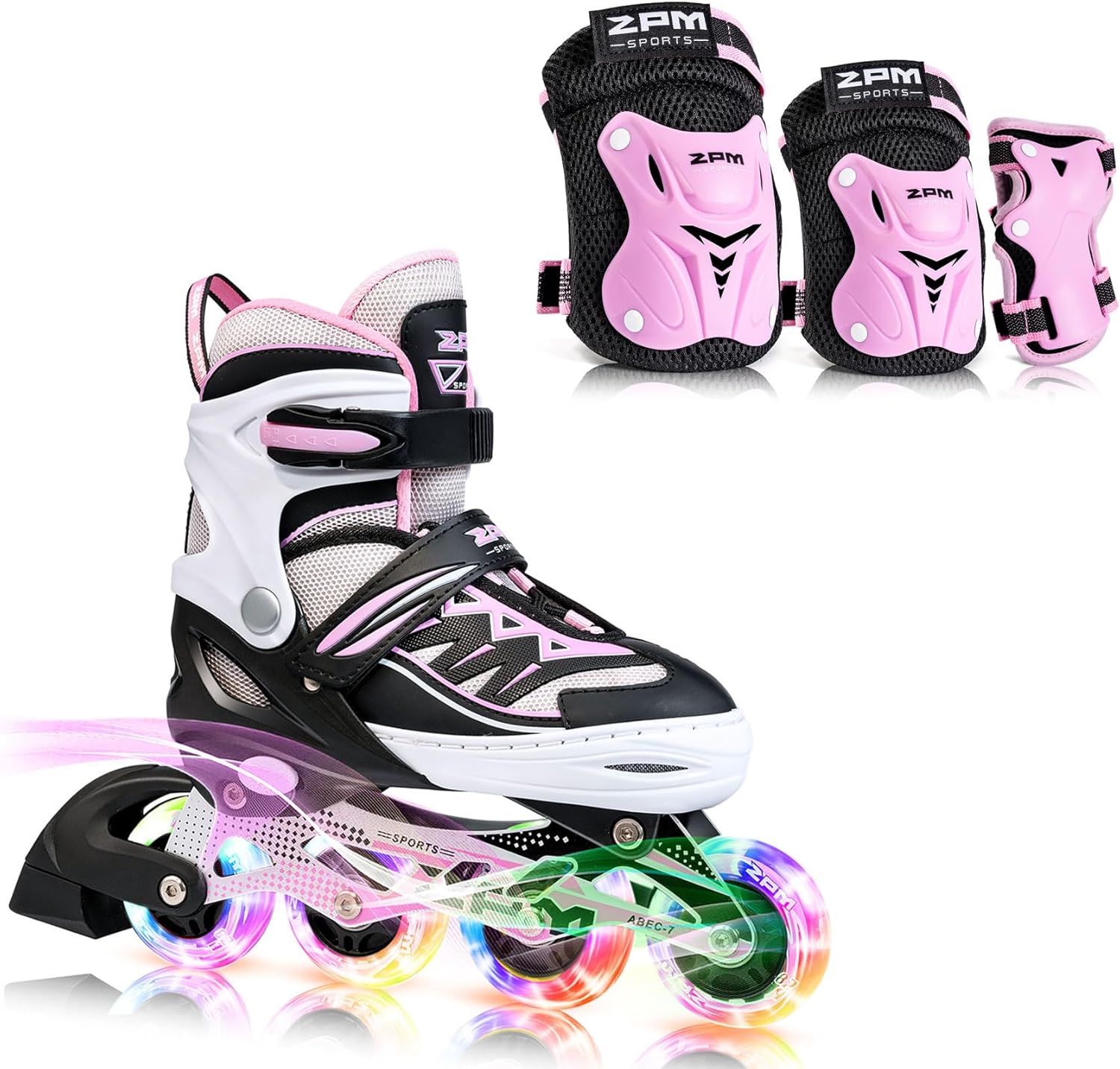 2PM SPORTS Pink M Inline Skates & Pink M Protective Gear Set