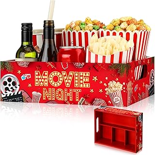 Movie Night Snack Tray with Handles and 4 Compartments for Theater Popco...