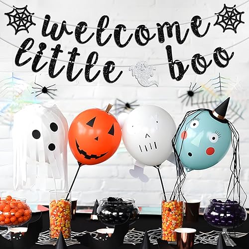Miniatura 3 de Cartel de bienvenida Little Boo, Oh Baby, tema de Halloween, espeluznante baby shower, revelación de género, suministros de decoración de fiesta AF