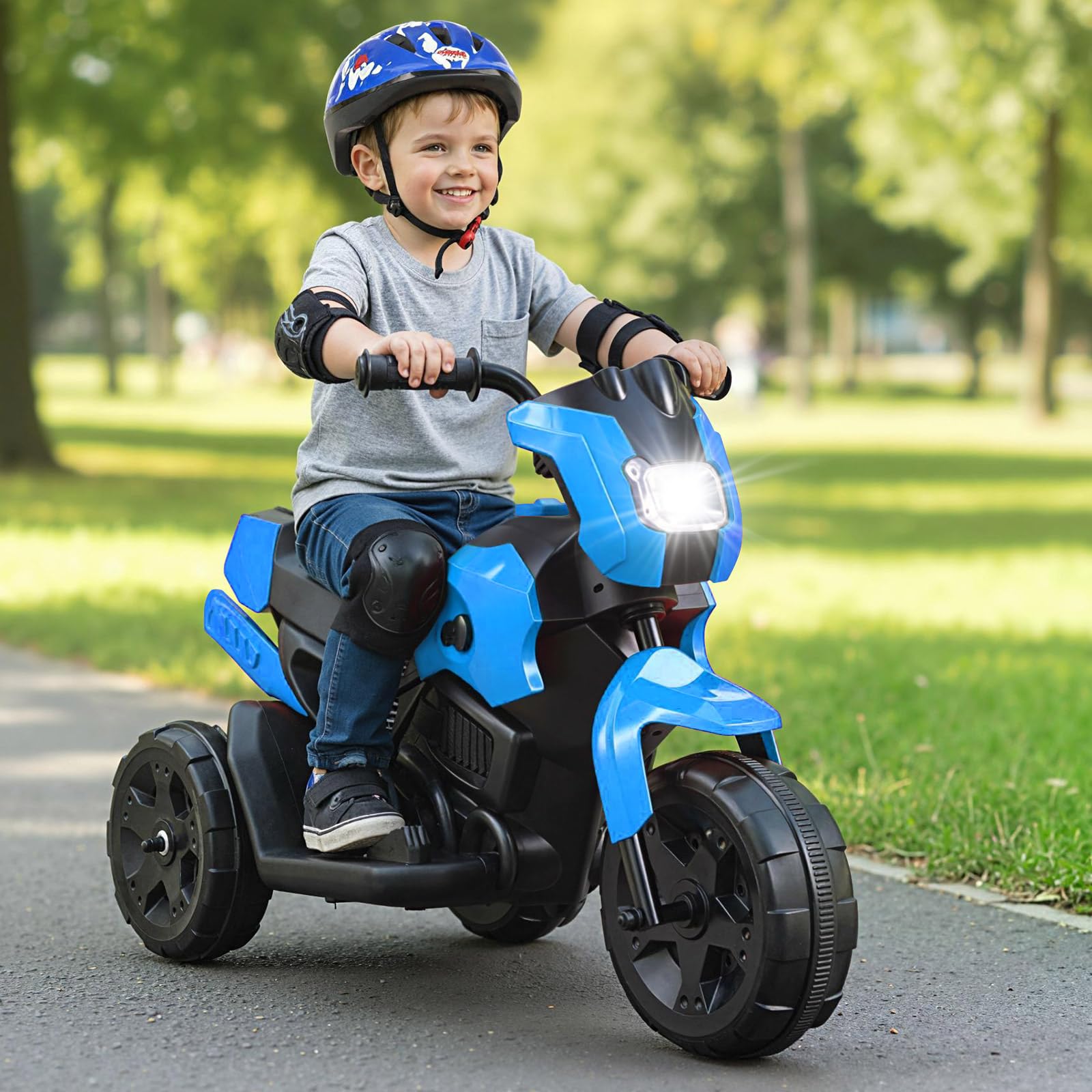 COSTWAY Kinder Elektro Motorrad, 6V Kindermotorrad elektrisch mit LED-Scheinwerfer & Fußpedal, 2-3 km/h, Dreirad Elektromotorrad für Jungen & Mädchen ab 3 Jahren (Blau)