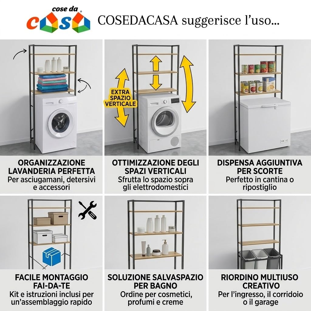Scaffale Sopra Lavatrice Salvaspazio 3 Ripiani Mobile Bagno e Lavanderia