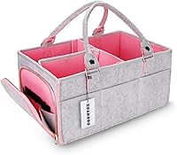 Vista 9 de Organizador de pañales para bebé para niña o niño, gran cesta de almacenamiento para guardería, cesta portátil, bolsa porta pañales para cambiador