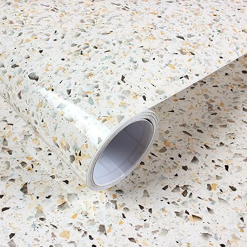 MelunMer Glossy Marble Wallpaper Peel and Stick Yellow Removable15.7”×118” | Self Adhesive Wallpaper for Bathroom Kitchen Waterproof, Granite Marble Contact Paper for Countertop Easy to Install & Clean
