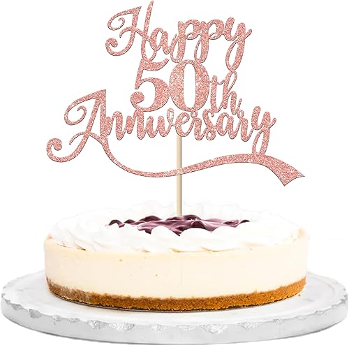 1 pieza de decoración de pastel de feliz 50 aniversario con purpurina montada para tartas celebrando decoraciones de pastel de boda para fiesta de