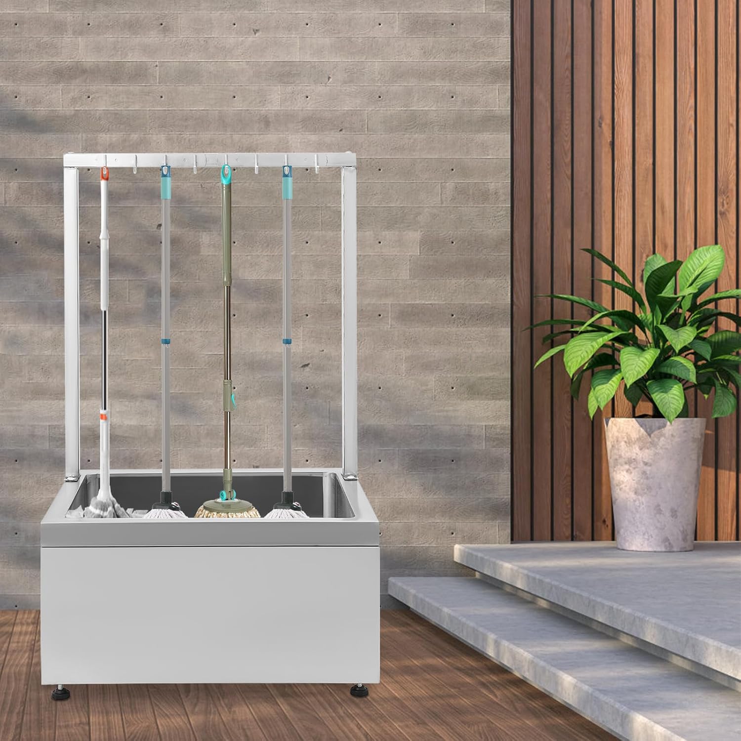 Stainless Steel Floor Mop Sink, 21.6in Freestanding Mop Sink With Cleaning Tool Rack, Commercial Floor Sinks Utility Mop Basin, Anti-Splash Design For Kitchen, Garage, Restaurant.