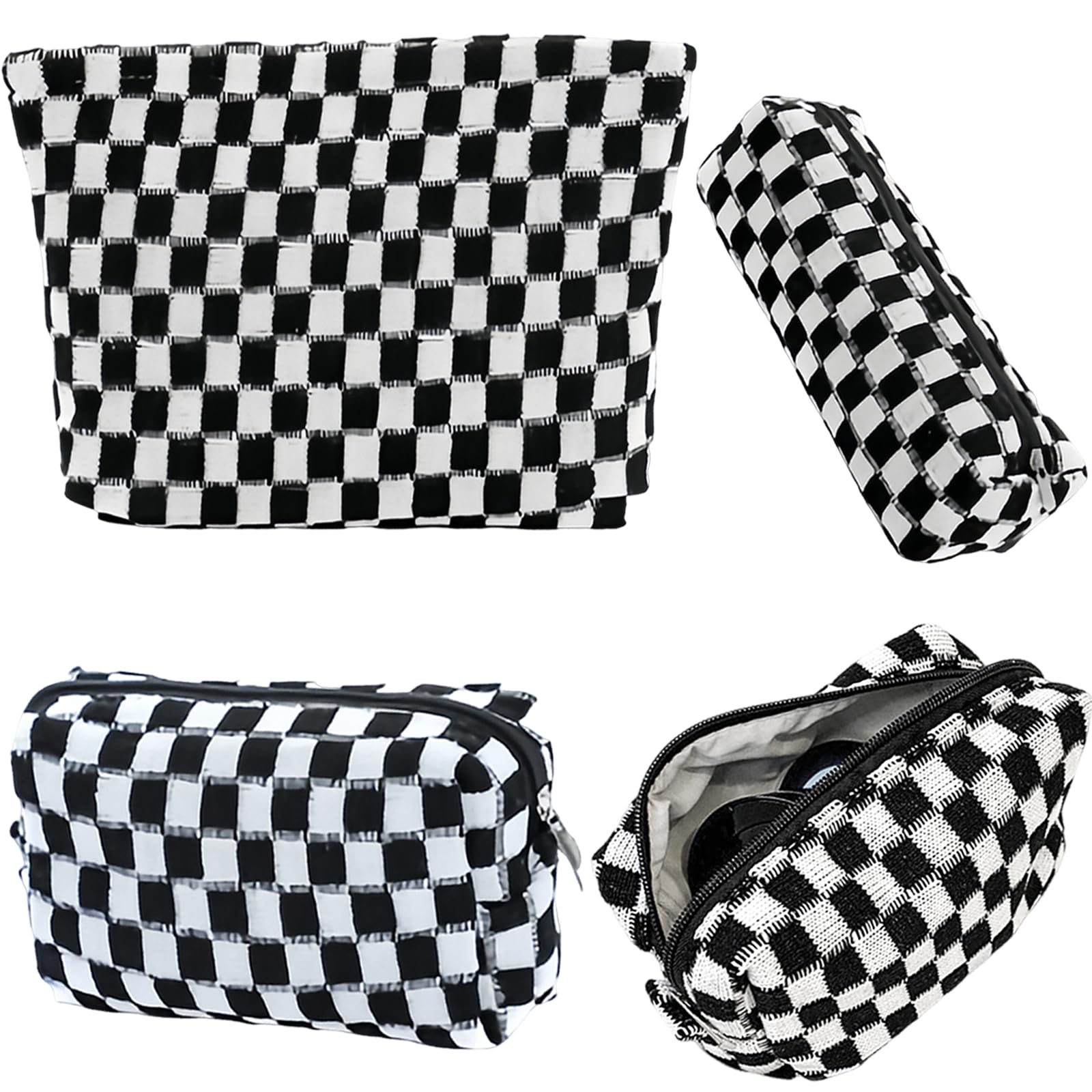 3 PCS Checkered Cosmetic Bag Large Capacity Make Up Bags Multifunctional Travel Makeup Bags Small Cute Cosmetic Bag Ideal for Handbag Travel Camping
