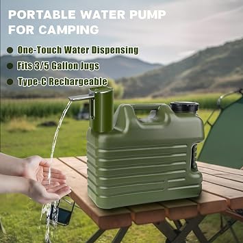 Automatic Touch Control Water Pump Only for 5 Gallon,4.8, 3.5, 3.2Gal Water Containers, Portable Foldable Faucet for Camping, Hiking & Outdoor Use, Type-C Rechargeable, Leak-Proof & Lightweight