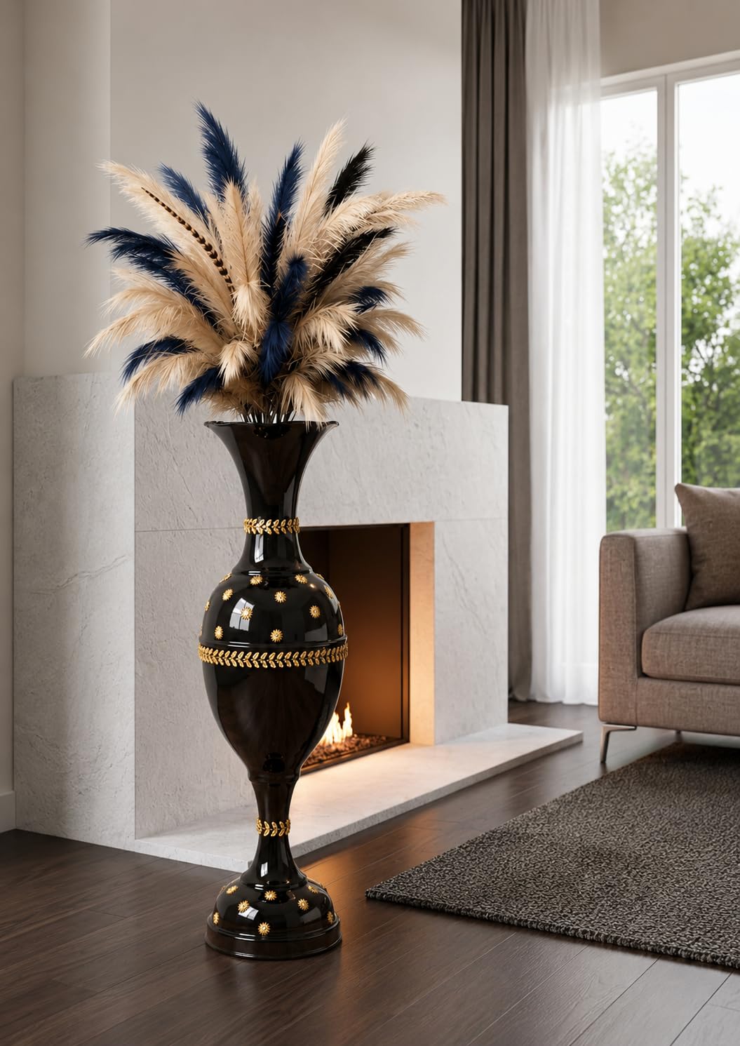 Black Metal Flower Vase - 24 Inch Modern Decor -8 Black Metal Flower Vase - 24 Inch Modern Decor -8