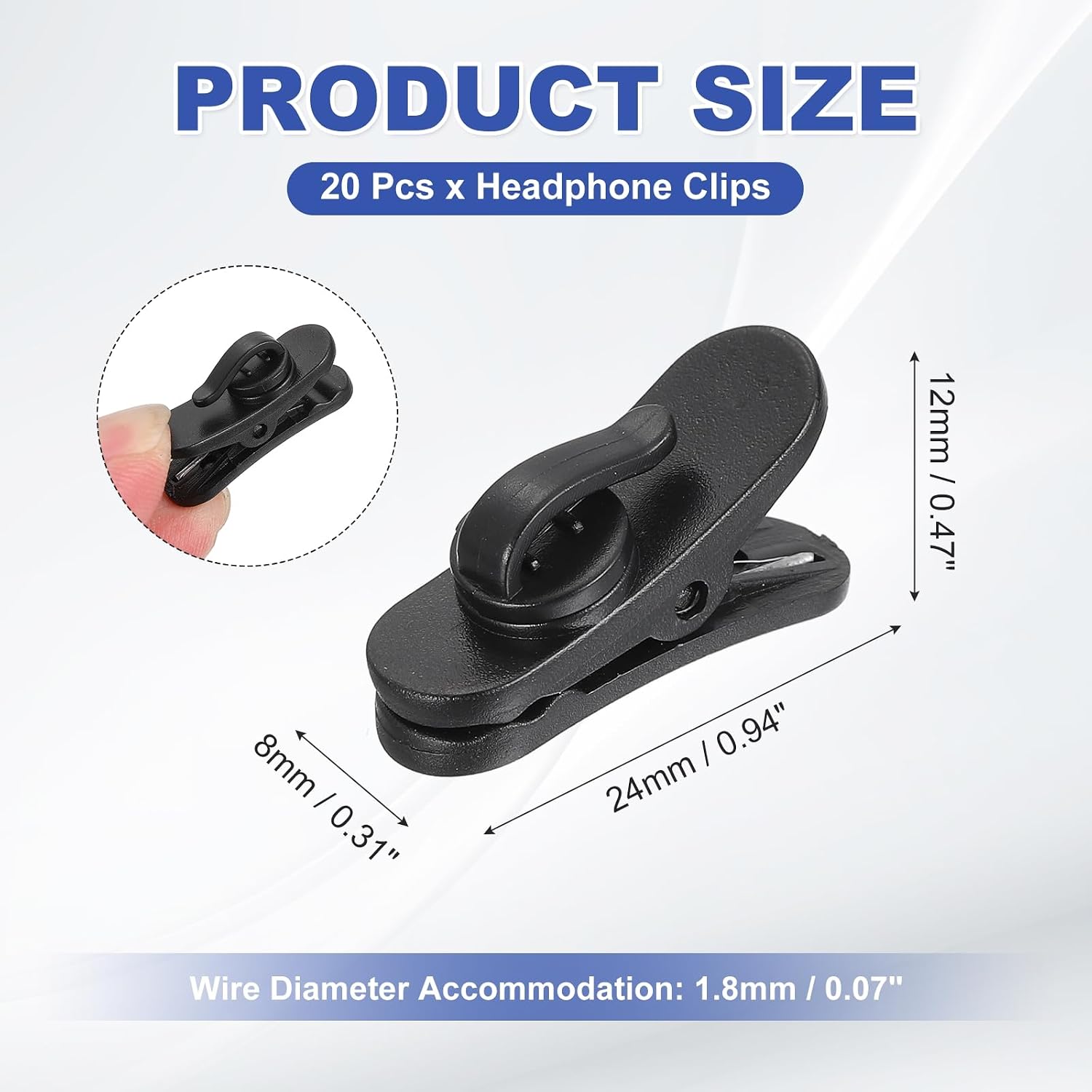 20PCS Clips for Earphone Wire 0.9x0.3x0.5 Headphone Clips,Black image 2