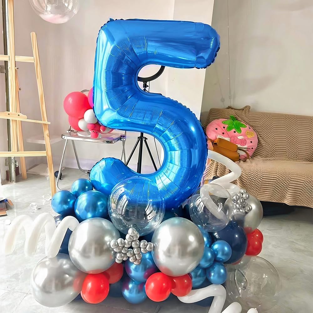 Foil Globo Número 5 Azul 40" (101cm), Inflable Helio o aire, Gigante Numeros 0-9, 10-19, 20-29, 30-100, Grande Globos Decoración para La Boda Aniversario y Cumpleaños Fiestas — view 3