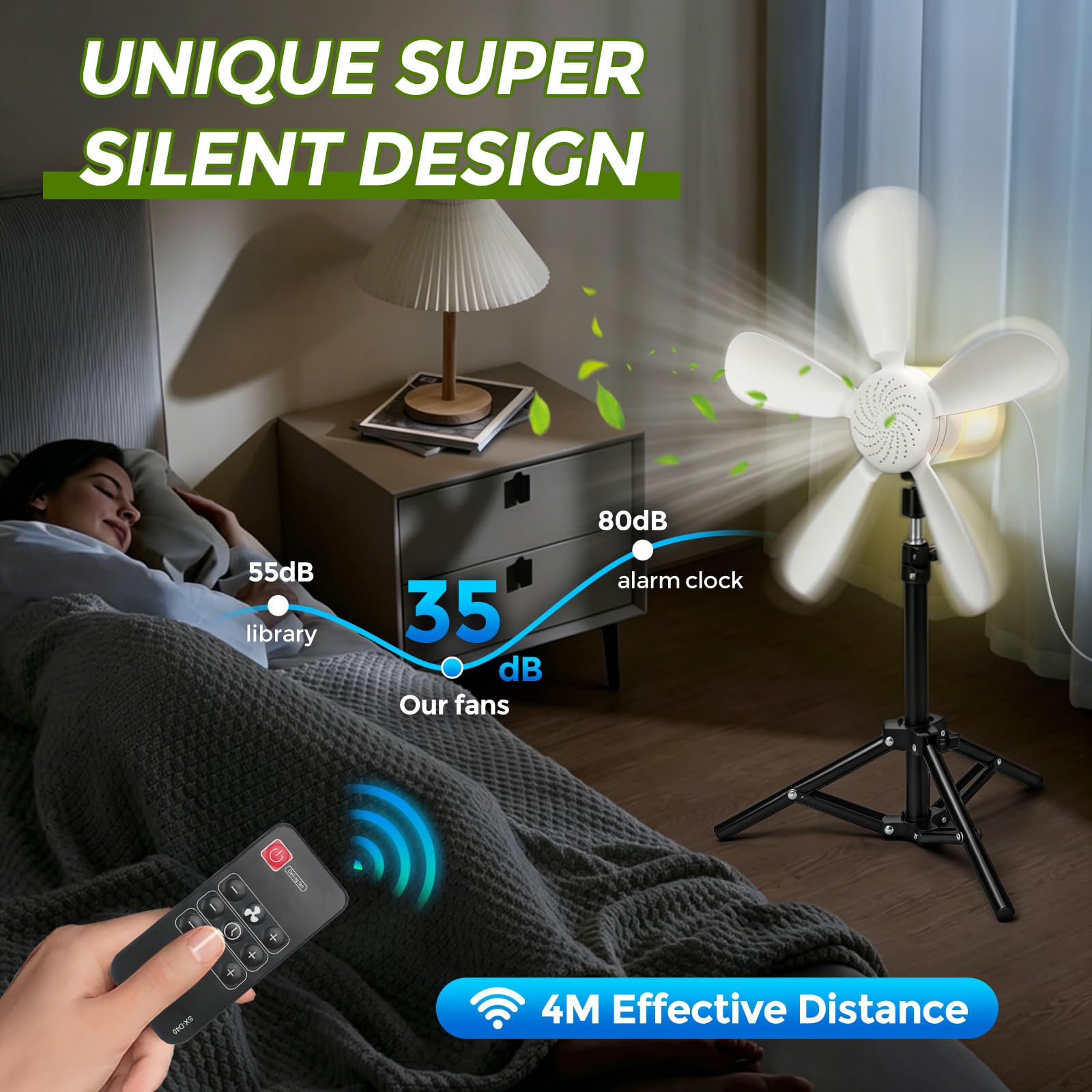 Roadtime Ventilador de techo de 40 cm portátil con iluminación LED y mando