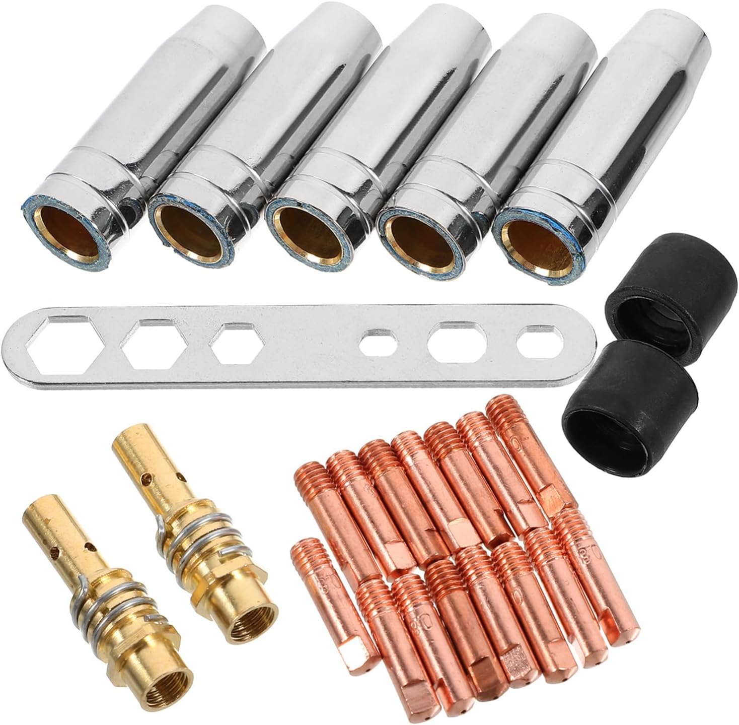 Welding Nozzle Tips Kit Set with Contact Tips Protectors Connectors Insulation Caps and Wrench Welding Torch Accessories for Mig and Tig