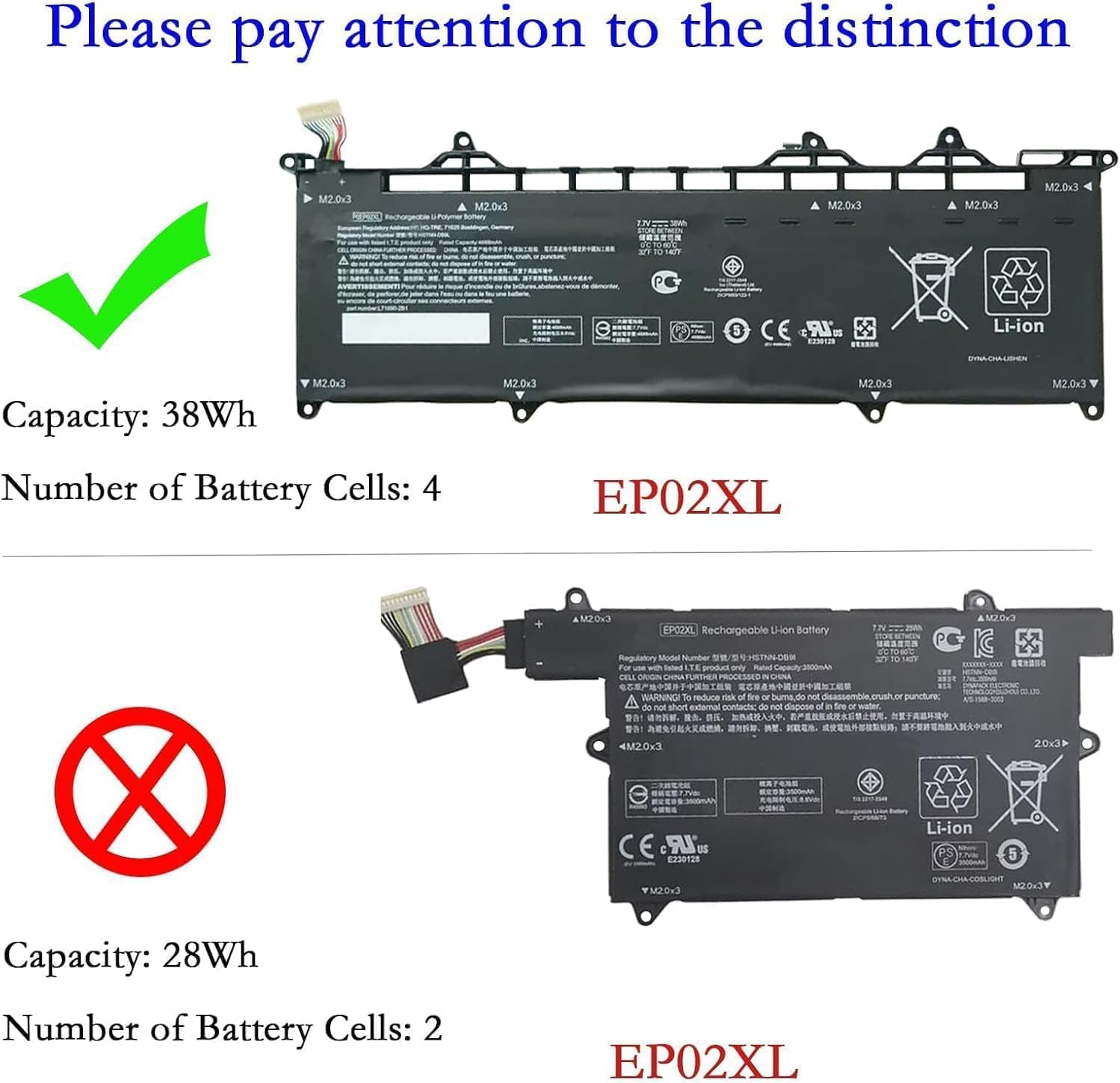 EP02XL HSTNN-DB9L L71760-005 Laptop Battery Replacement for HP Elite Dragonfly G1 / Elite Dragonfly G2 / Elite Dragonfly MAX Series(7.7V 38Wh)