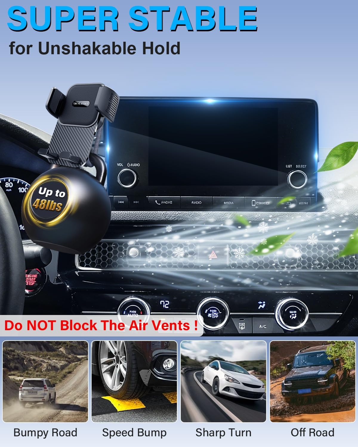 SKYLOTEC Car Phone Holder for Honda Accord 2018 2019 2020 2021 2022 Accessories 8-Inch Screen Fixed Clip, Automobile Cradles Phone Mount, Cell Phone Base Not Block Air Vent