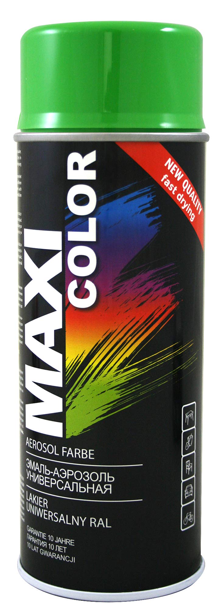 Maxi Color NEW QUALITY Sprühlack Lackspray Glanz 400ml Universelle spray Nitro-zellulose Farbe Sprühlack schnell trocknender Sprühfarbe (RAL 6018 Gelbgrün glänzend)
