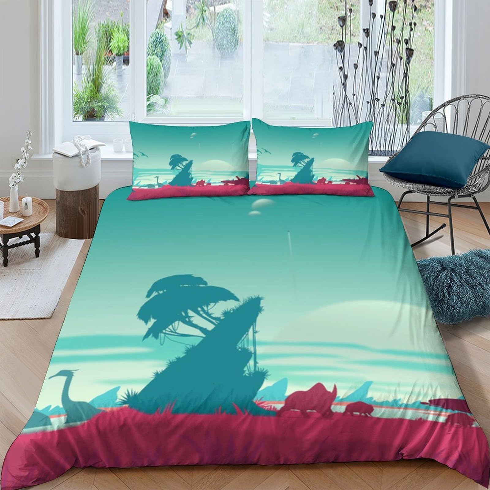 GPLZQXKJNH 3D Printed Forest Landscape Duvet Cover Microfiber Soft Breathable Sunrise Mountain Bedding Set with 2 Pillowcases for Bedroom Decor, Single（135x200cm）