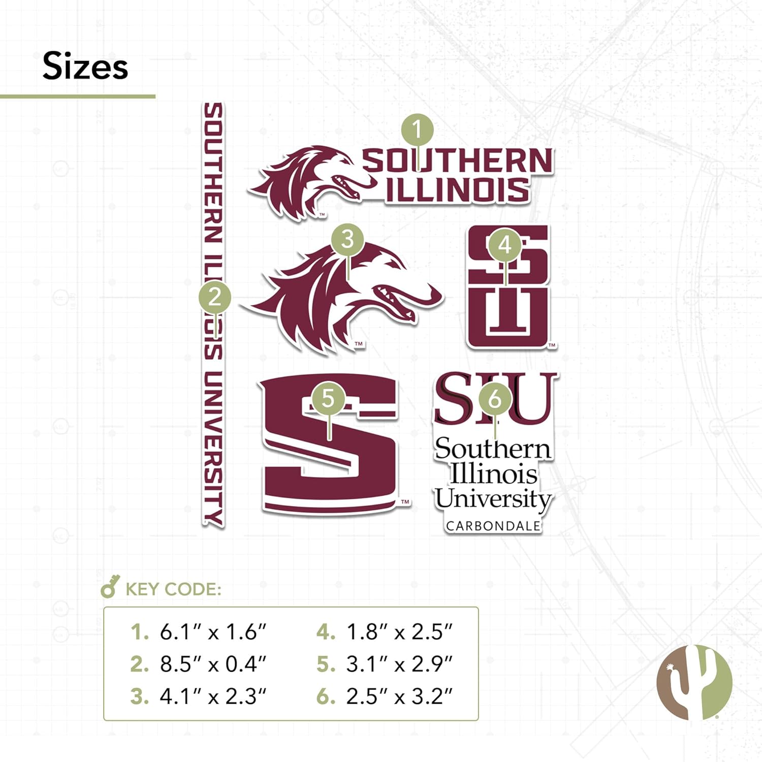 Desert Cactus Southern Illinois University Sticker SIU Salukisr Vinyl Decals Laptop Water Bottle Car Scrapbook Sheet T2 (Type 2-4) - Image 3