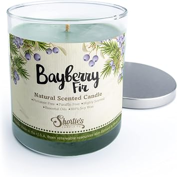 Bayberry Fir Scented Natural Soy Candle, Essential Fragrance Oils, 100% Soy, Phthalate & Paraben Free, Clean Burning, 9 Oz.