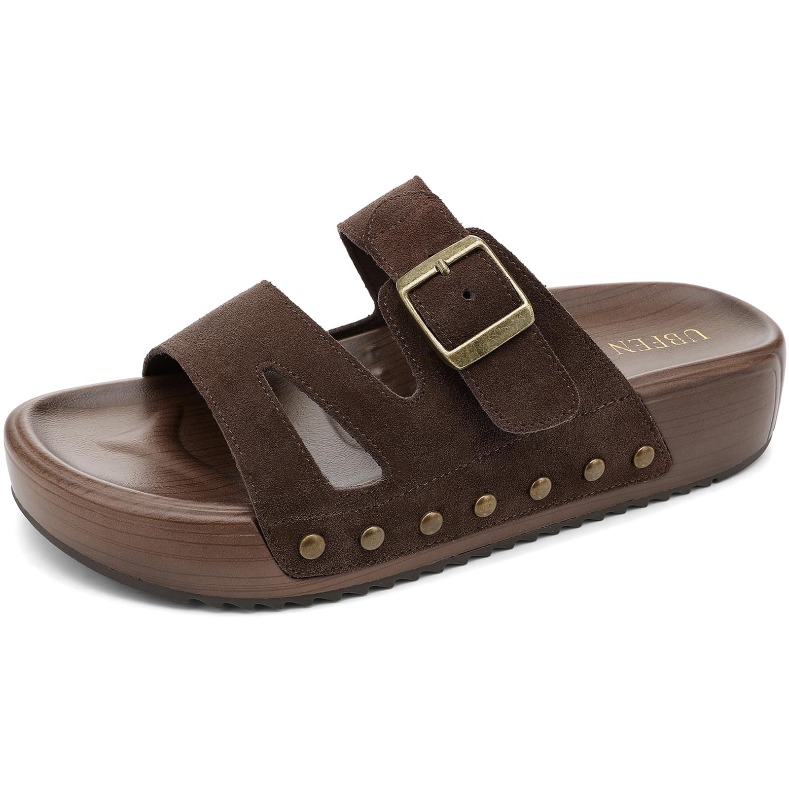 UBFEN Womens Platform Sandals Comfortable Walking Slides with Double Buckle Adjustable Straps Casual Arch Support Slip On Sandals for Beach