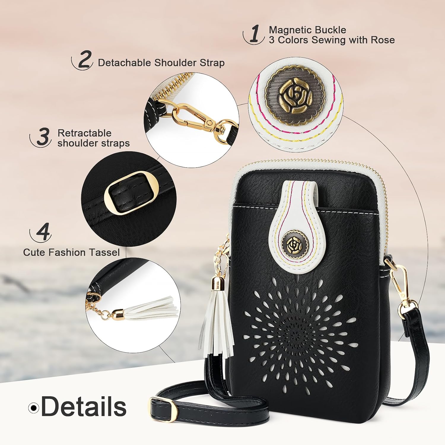 APHISON Small Crossbody Bags for Women, Lightweight Vegan Leather Cell Phone Purse, Cute Purses with Tassels - Image 4