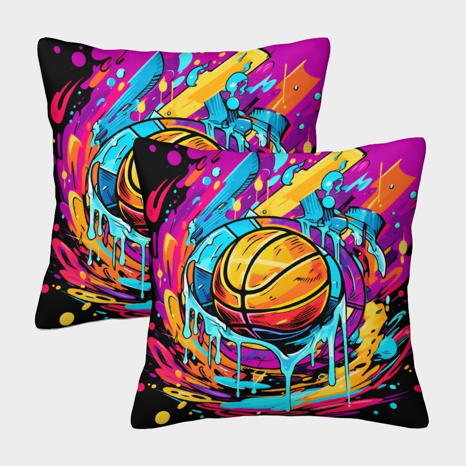 QFVANSIYO Basketball Square Cushion Covers Set of 2 with Invisible Zipper Decorative Pillow Cases for Sofa Couch Bedroom with Invisible Zipper 40x40cm