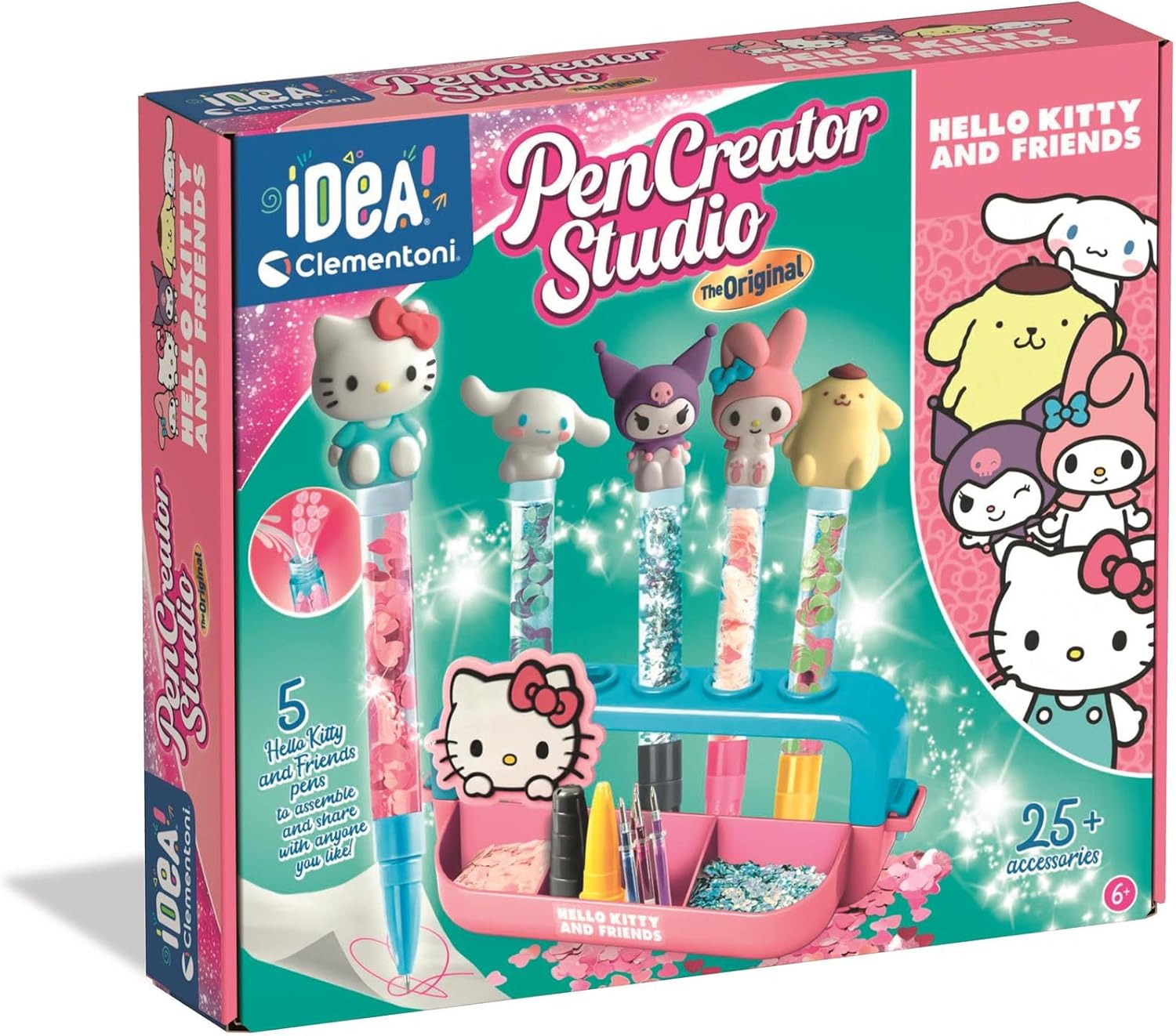 Clementoni Mein Stift-Atelier Hello Kitty - DIY Pen Set with 5 Pens & Figures, Decorations & Stickers - Creative Toy & Gift Set for Children from 6 Years - 18276