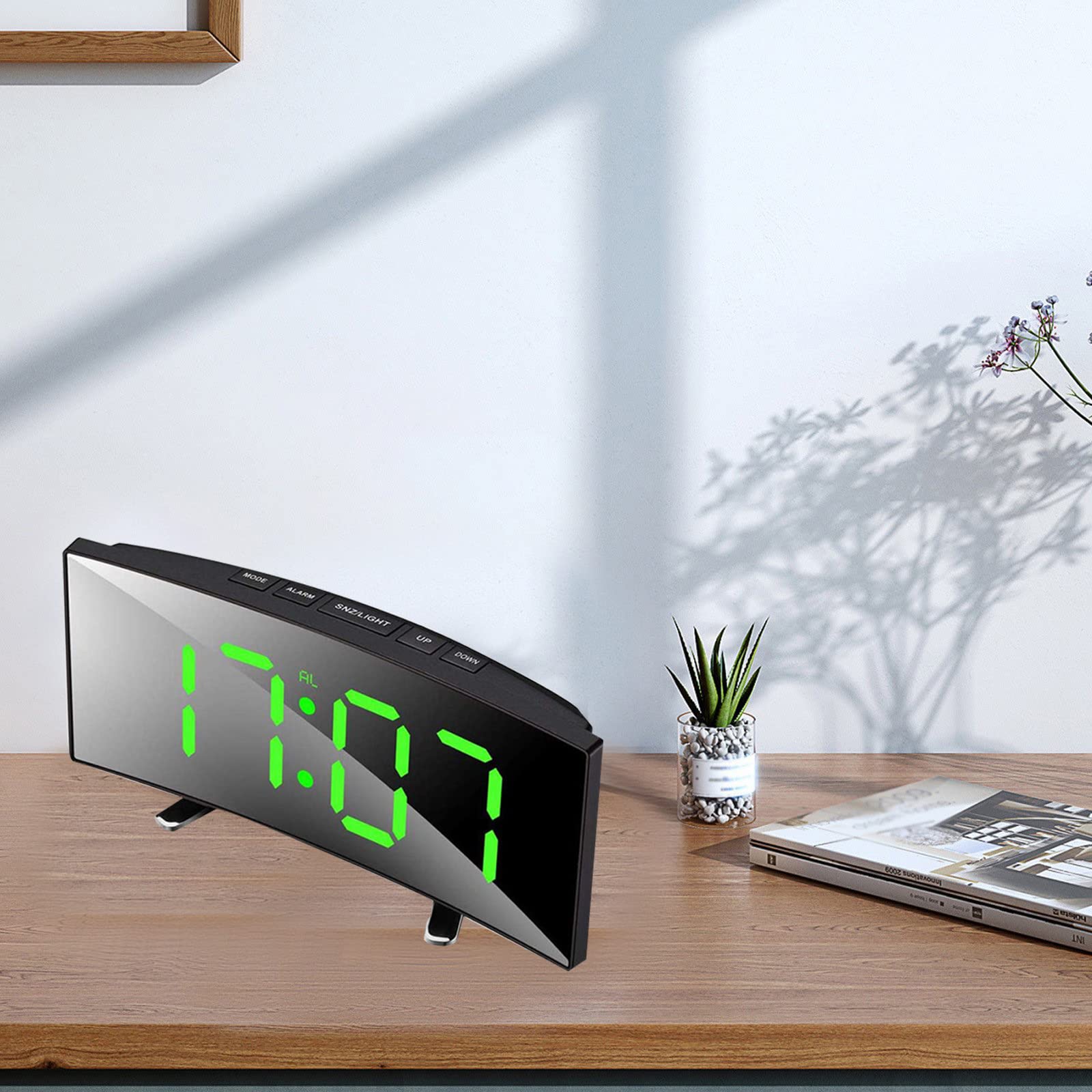 Lancoon Sveglia Digitale Con Schermo A Specchio Curvo, Luminosità Regolabile, Doppia Alimentazione USB/Batteria, Bianca