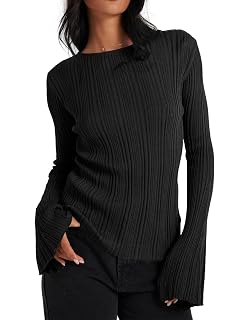 Cicy Bell Womens Bell Long Sleeve Knit Tops Lightweight Pullover Sweaters 2025 Trendy Going Out Fall Winter Fashion