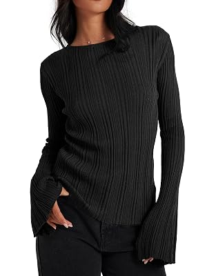 Cicy Bell Womens Bell Long Sleeve Knit Tops Lightweight Pullover Sweaters 2025 Trendy Going Out Fall Winter Fashion