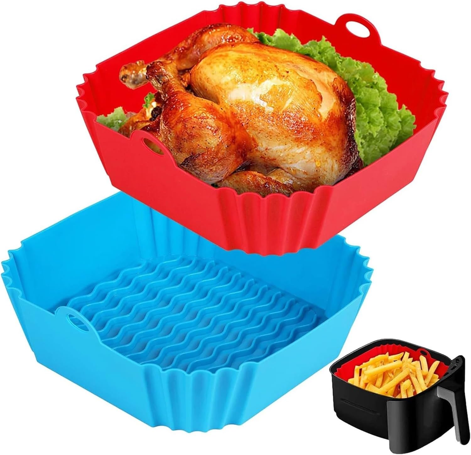 Air Fryer Silicone Liners Pot,Airfryer Basket Cooking Gadgets,Reusable Baking Tray Non-stick Pizza Pan Oven Kitchen Accessories(Green-17cm)