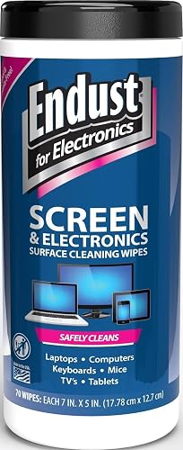 Endust for Electronics; Screen & Surface Cleaning Wipes, Great LCD and Plasma Wipes, 70 Wipes (11506)