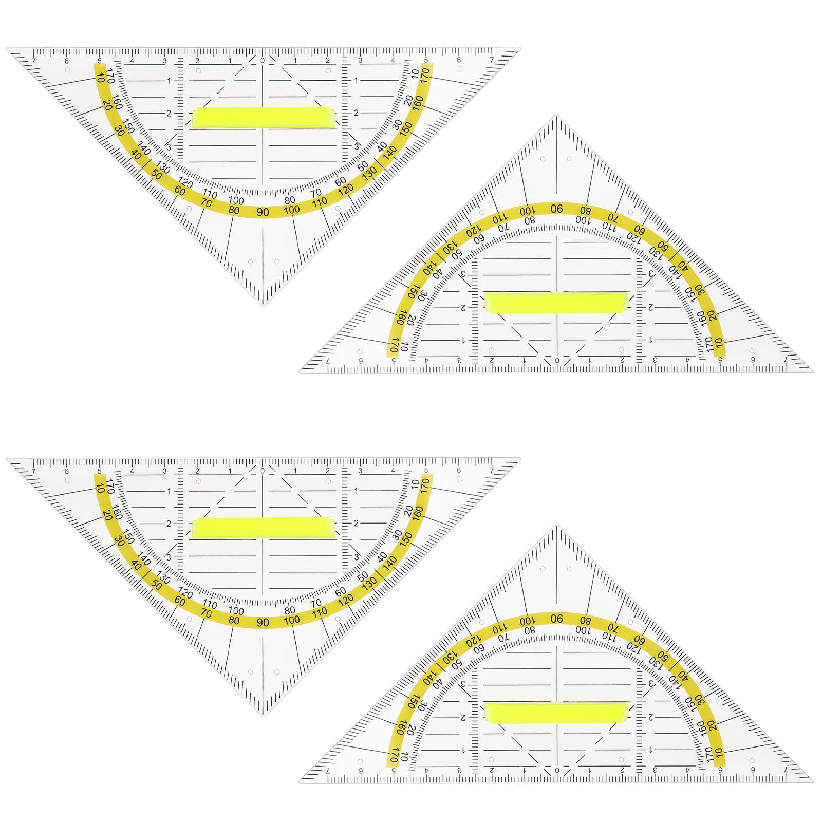 NALACAL 4Pcs Triangular Scale Ruler with Handle, Transparent Geometric Mathematical Triangle Ruler for School and Office Supplies Math Rulers for Draftsman (15.7 x 11.1cm)