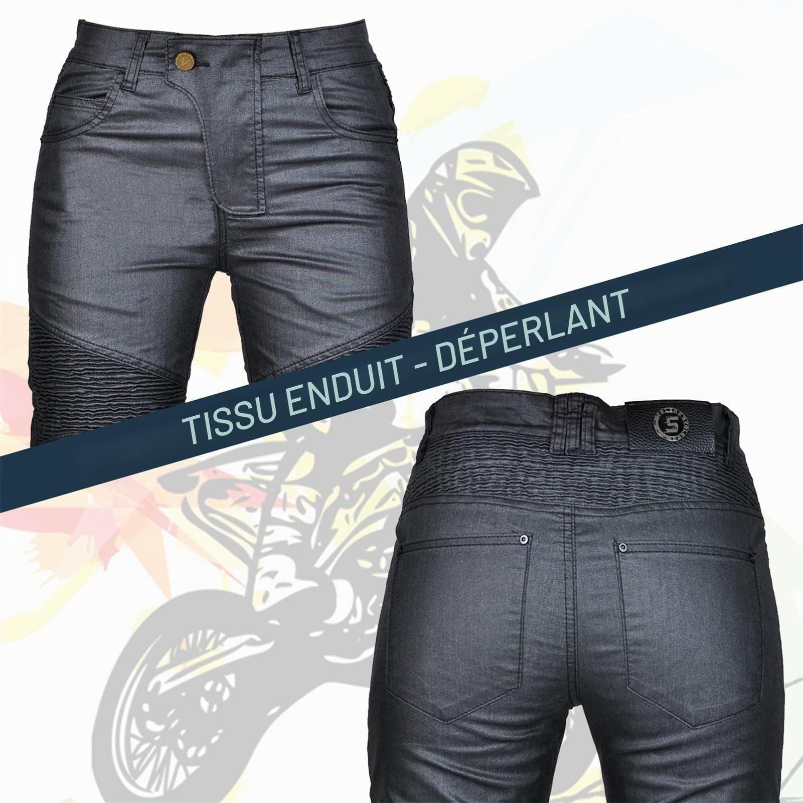 Jeans de Moto pour Femme, Pantalon en Jean avec Revêtement Imperméable et Protections, Pantalon d'Hiver à Coupe Ajustée avec 4 Coussinets de Protection