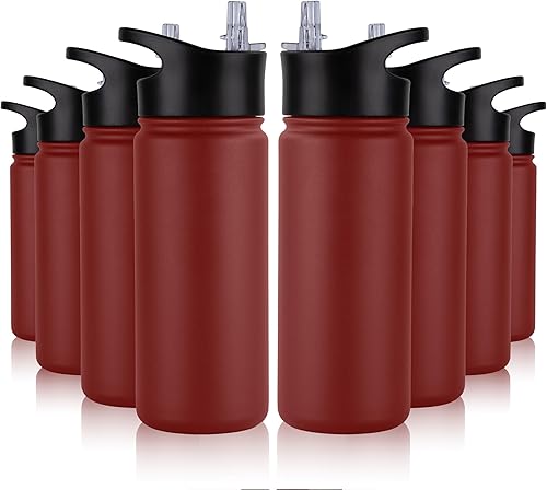 Miniatura 81 de Paquete de 8 botellas de agua deportivas de acero inoxidable con aislamiento de 32 oz, botellas de agua con tapa de pajita y tapas de boca ancha,
