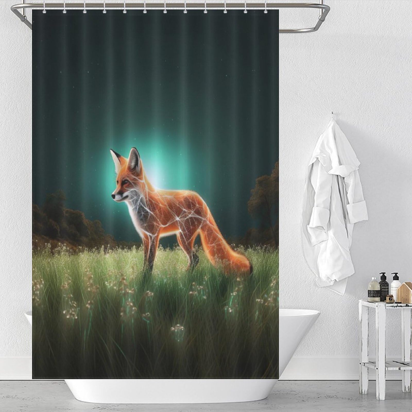 Rideau douche renard en tissu lavable imperméable 122x183cm