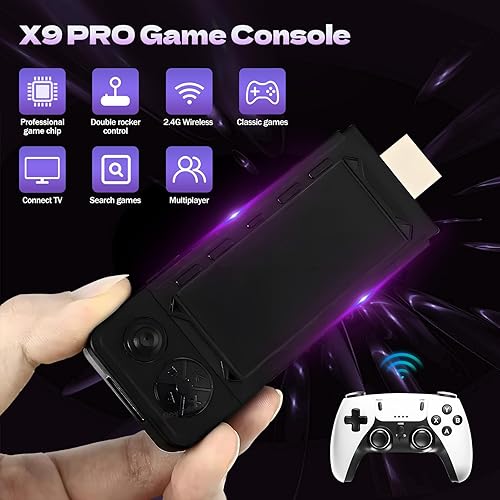 Miniatura 4 de X9 Pro Retro Game Stick 4K, consola de juegos precargada, 60000+ juegos clásicos, 64+ simuladores, controladores inalámbricos recargables de 2.4G,