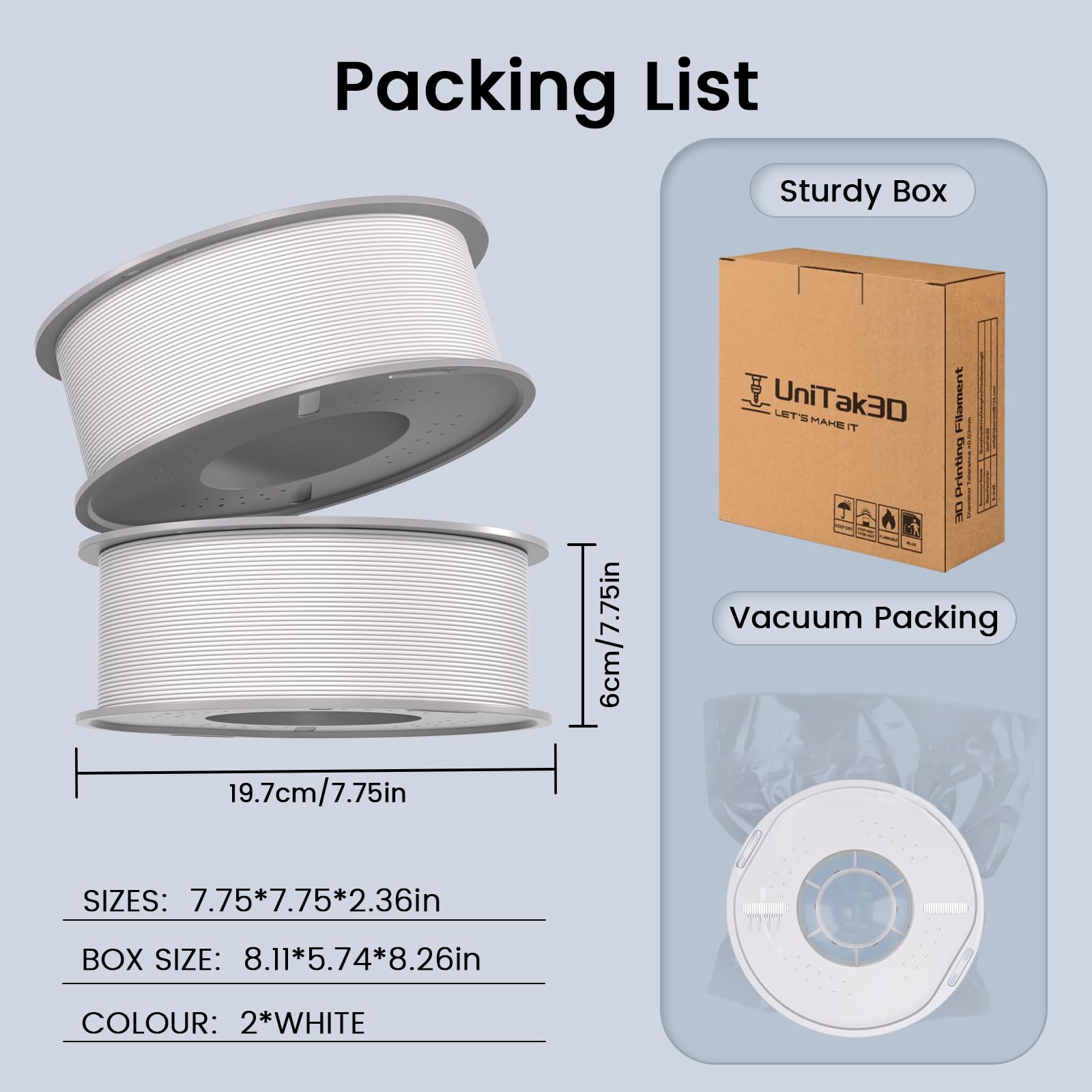 Filament PLA 1,75 mm dokładność wymiaru +/-0,03 mm, łatwe drukowanie, starannie zwinięty filament do drukarki 3D, kompatybilny z drukarką Bambu Lab/Anycubic/Creality All 3D, szpula 2 kg, 2 szt., biały