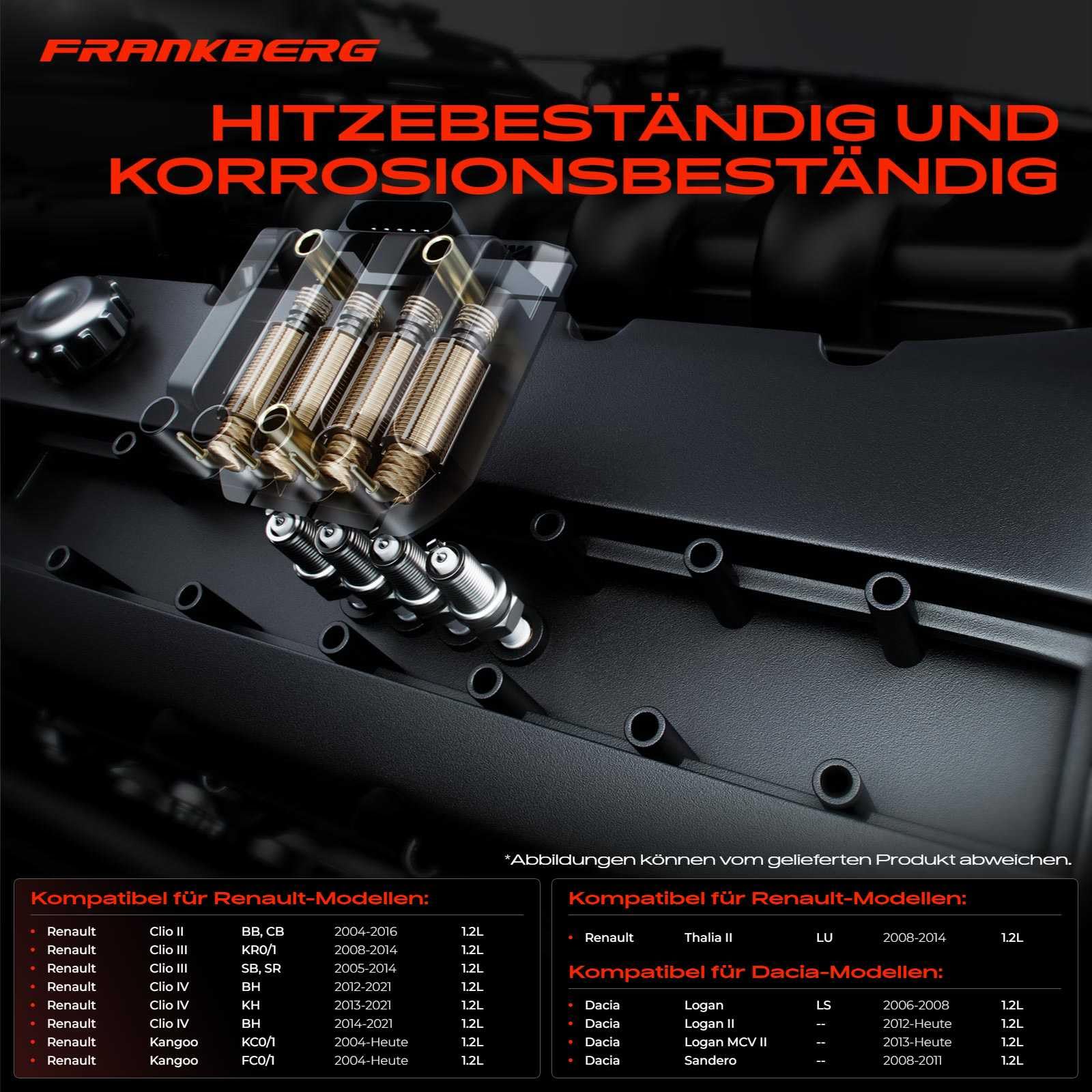 Frankberg 1 bobina di accensione + 4 candele 8200702693 | Compatibile con: K.a.n.g.o.o KC0/1, Talia II LU, Clio IV Grandtour KH, Logan MCV II, S.a.n.d.e.r.o BS